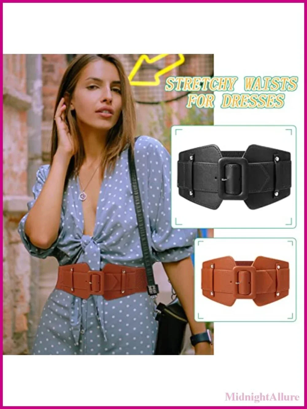 2 Pc Wide Elastic Waist Belt Set Faux Leather Corset Belt for Dress